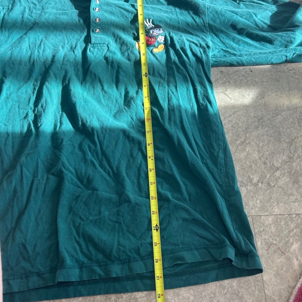 Vtg 90s Disney Store Mickey Mouse Henley Green Long Sleeve Shirt Large - Picture 2 of 6